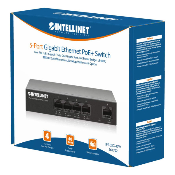 Intellinet 5-Port Gigabit Ethernet  PoE+ Switch