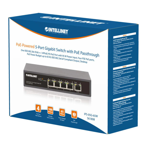 Intellinet PoE-Powered 5-Port Gigabit Switch with PoE Passthrough