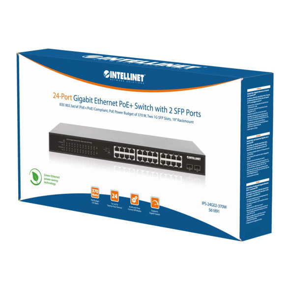 Intellinet 24-Port Gigabit Ethernet PoE+ Switch with 2 SFP Ports