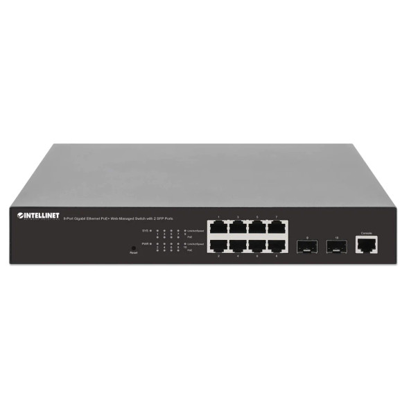 Intellinet 8-Port Gigabit Ethernet PoE+ Web-Managed Switch with 2 SFP Ports