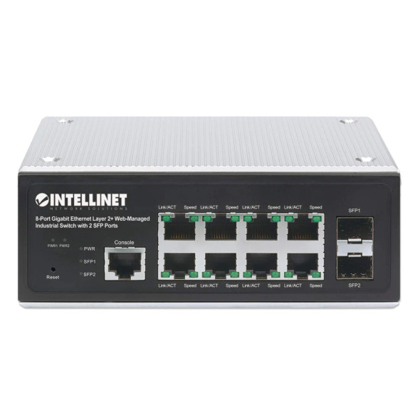 Intellinet Industrial 8-Port Gigabit Ethernet Layer 2+ Web-Managed Switch with 2 SFP Ports