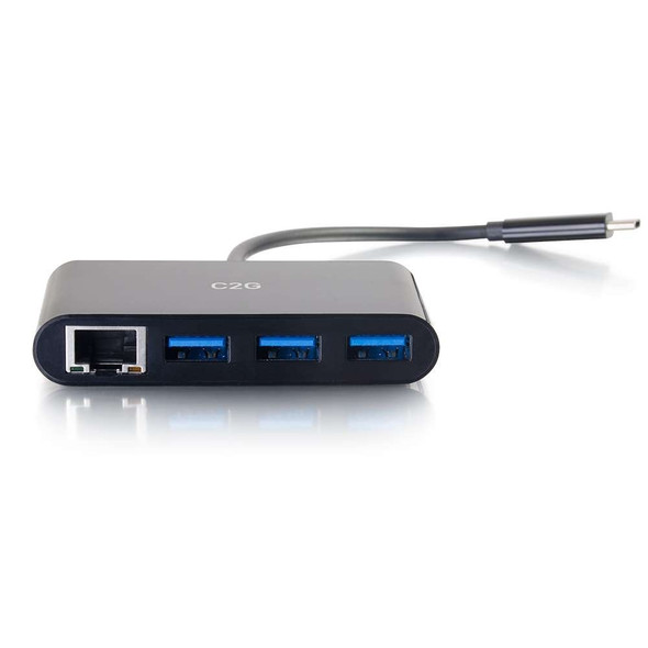 C2G USB-C® to Ethernet Adapter with 3-Port USB Hub - Black C2G USB-C® to Ethernet Adapter with 3-Port USB Hub - Black