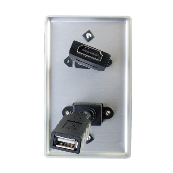 C2G HDMI® and USB Pass Through Single Gang Wall Plate - Brushed Aluminum C2G HDMI® and USB Pass Through Single Gang Wall Plate - Brushed Aluminum