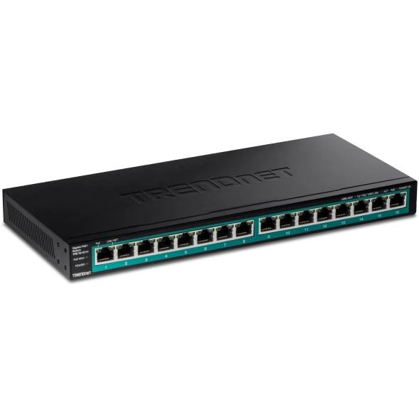 TRENDnet TPE-TG161H 16-Port Gigabit PoE+ Switch, 120W, Unmanaged, Fanless