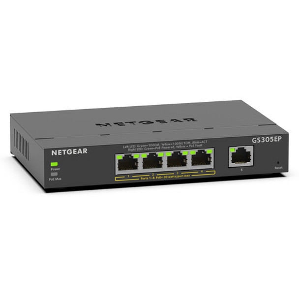 Netgear 5-Port Gigabit Ethernet SOHO Smart Managed Plus PoE Switch with 4-Port PoE+ - 5 Ports - Manageable - 2 Layer Supported - 63 W PoE Budget - Twisted Pair - PoE Ports - Desktop, Wall Mountable - 5 Year Limited Warranty