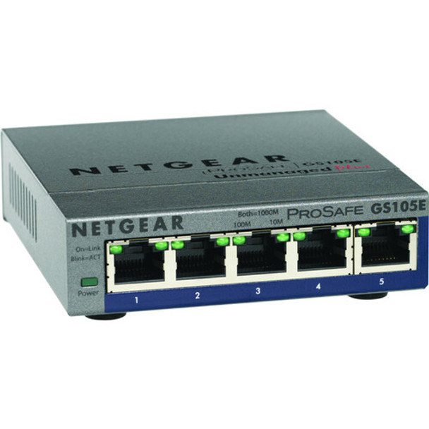 Netgear ProSafe Plus Switch, 5-Port Gigabit Ethernet - 5 Ports - 10/100/1000Base-T - 2 Layer Supported - Wall Mountable - Lifetime Limited Warranty SWITCH