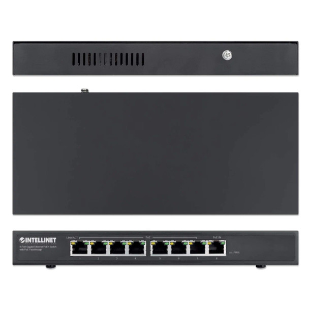 Intellinet PoE-Powered 8-Port Gigabit Ethernet PoE+ Switch with PoE Passthrough