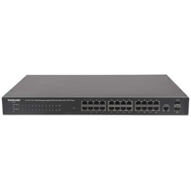 Intellinet 24-Port Gigabit Ethernet PoE+ Web-Managed Switch with 2 SFP Ports