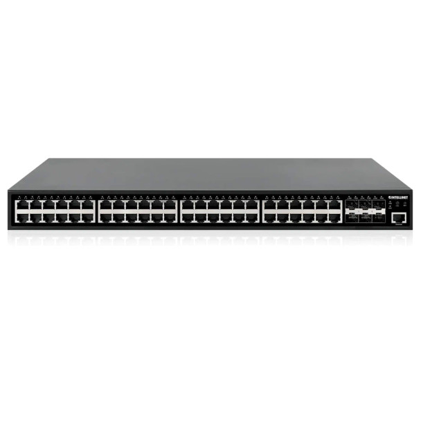Intellinet 54-Port L2+ Fully Managed PoE+ Switch with 48 Gigabit Ports and 6 SFP+ Uplinks
