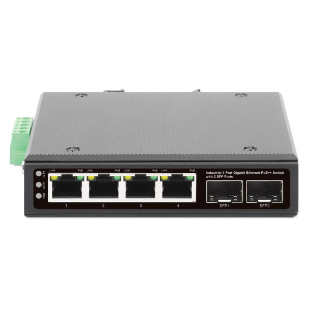 Intellinet Industrial 4-Port Gigabit Ethernet PoE++ Switch with 2 SFP Ports