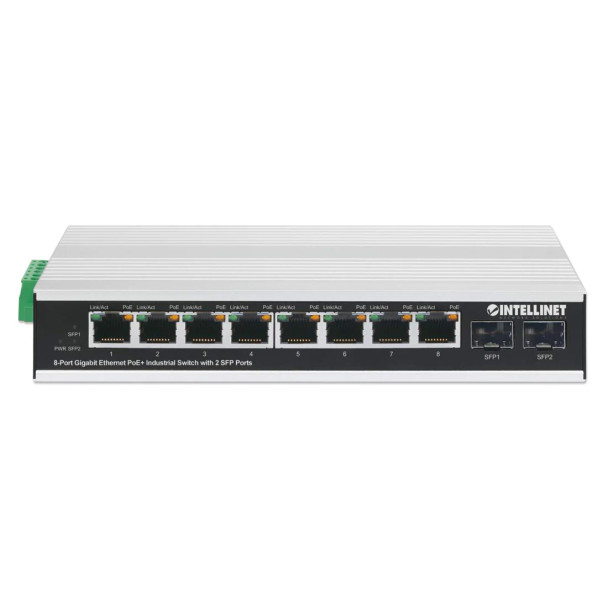 Intellinet Industrial 8-Port Gigabit Ethernet PoE+ Switch with 2 SFP Ports