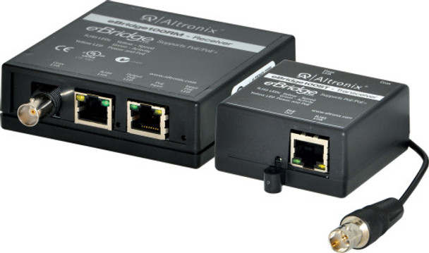 Altronix EBRIDGE100STR EoC Single Port Adapter Kit, 100Mbps, Passes PoE/PoE+, Includes Receiver & Small Transceiver