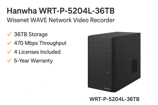 Hanwha WRT-P-5204L-36TB Wisenet WAVE Network Video Recorder – 36TB Storage, 470 Mbps Throughput, 4 Licenses Included