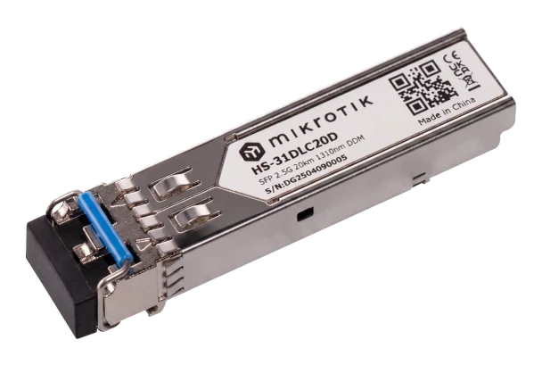 MikroTik HS-31DLC20D 1G/2.5G SFP Transceiver Module, Single Mode, Dual LC, 20km, 1310nm, DDM