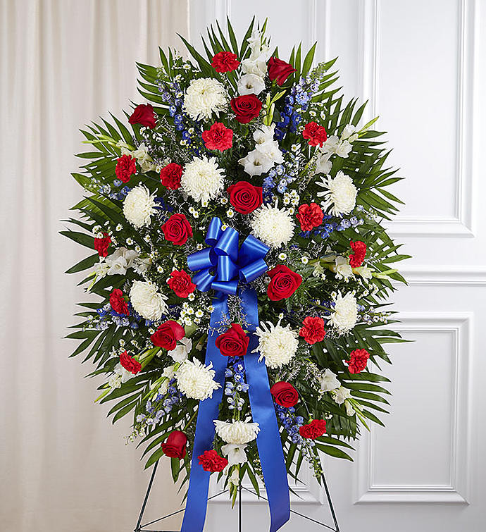Red, White & Blue Sympathy Standing Spray - Gidas Flowers
