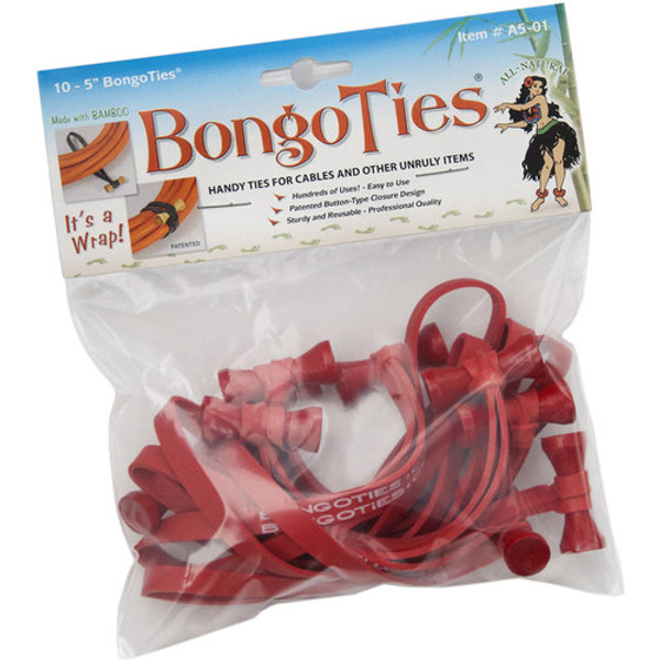 BongoTies Standard 5" Elastic Cable Ties (10 Pack) - Red