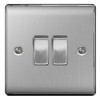 BG Brushed Steel 2 Gang 2 Way Plate Switch 10A