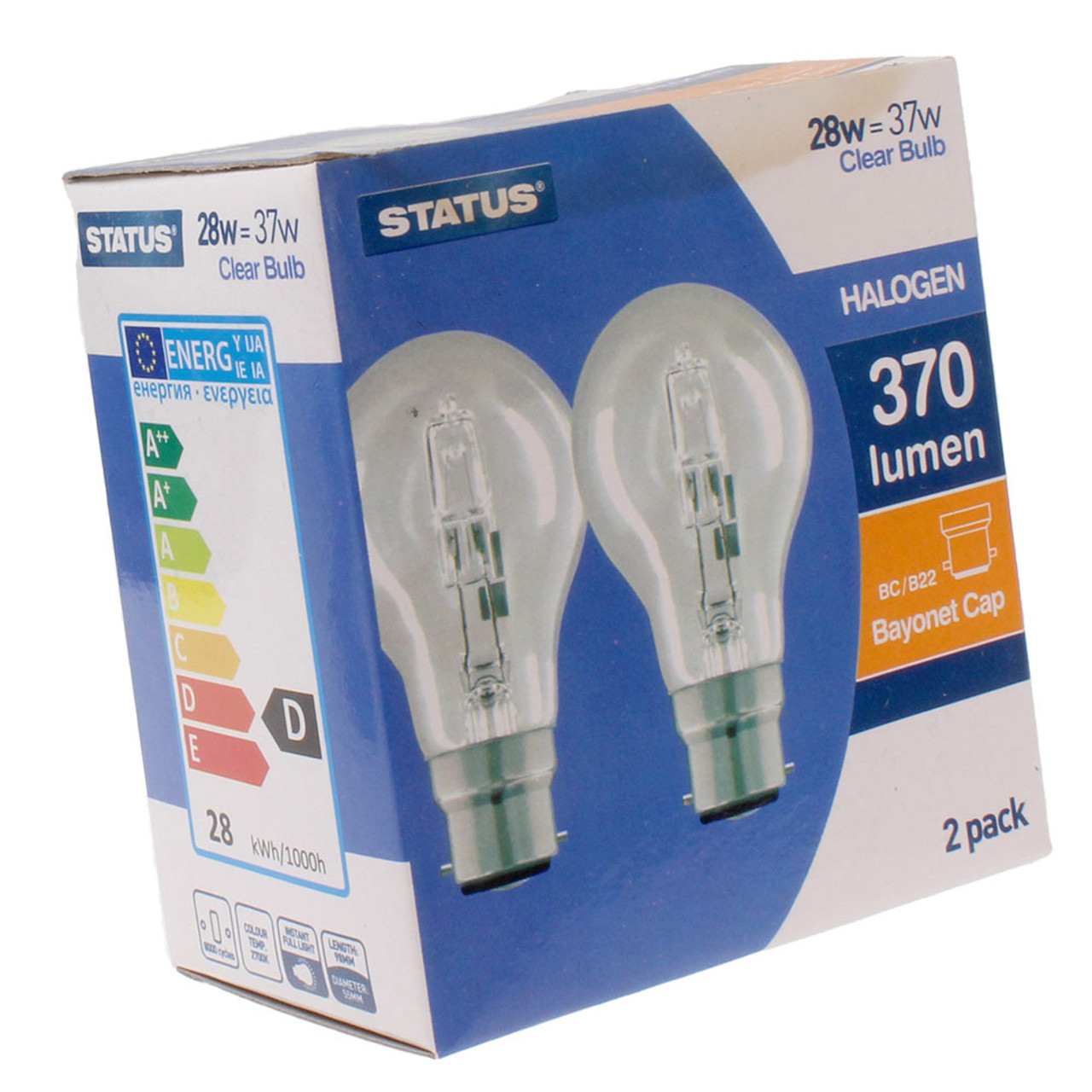 28W Halogen GLS BC Clear Twin Pack