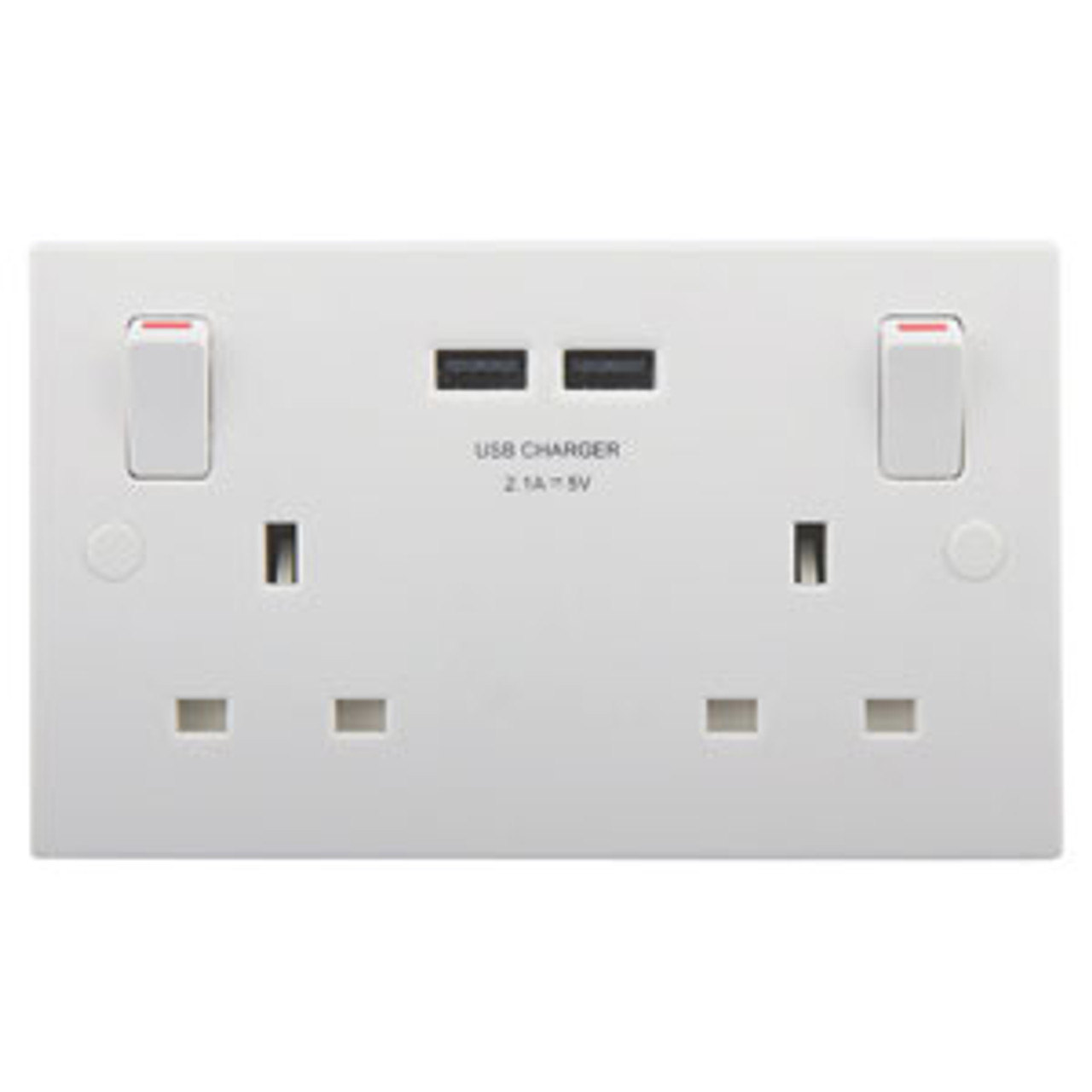 BG Square Edge White 2 Gang Switched 13A Socket - 2 USB ports