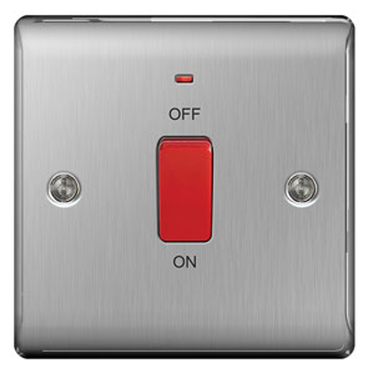 BG Brushed Steel Double Pole 45A Switch Including Indicator Single Plate