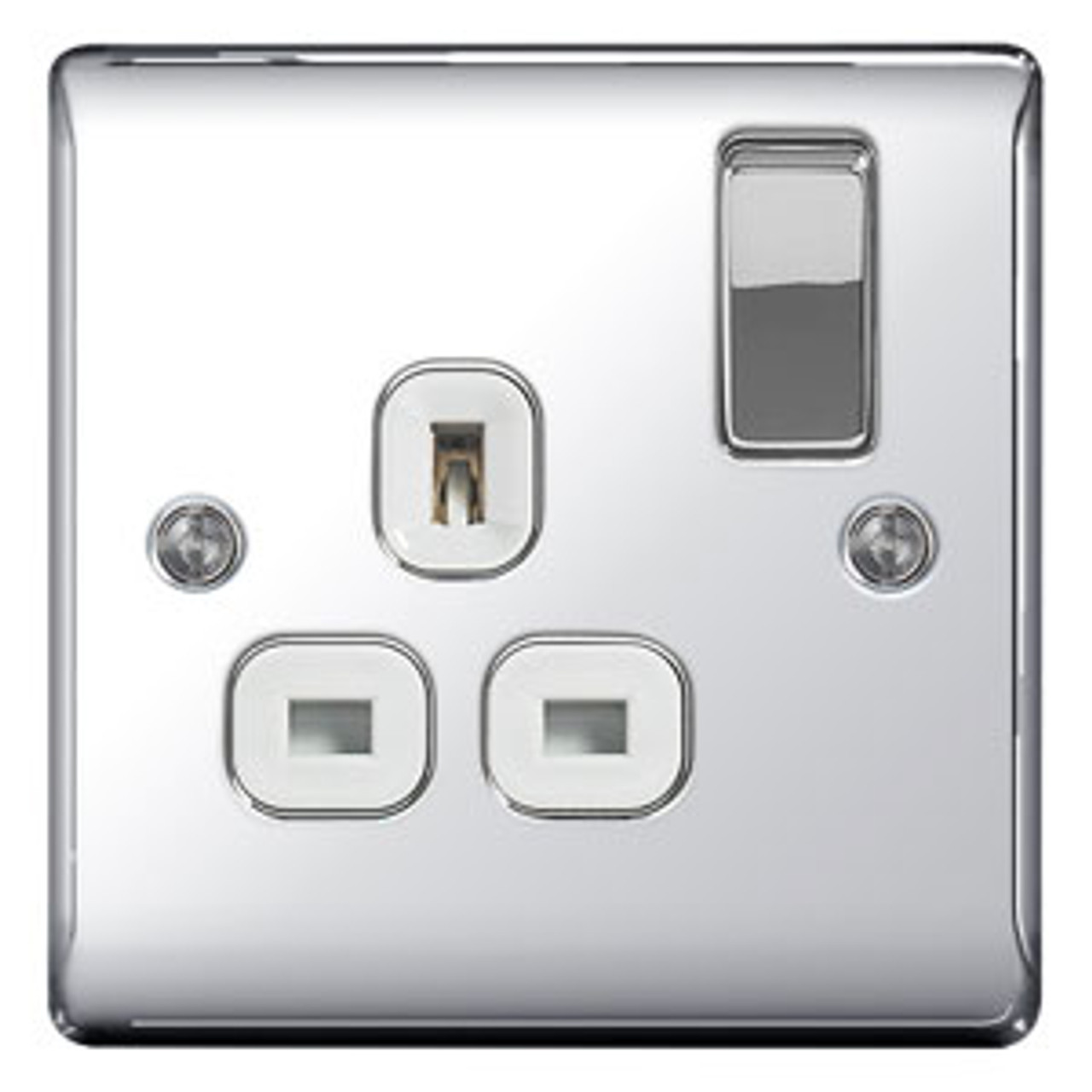 BG Chrome 1 Gang Double Pole Switched 13A Socket - White Surround