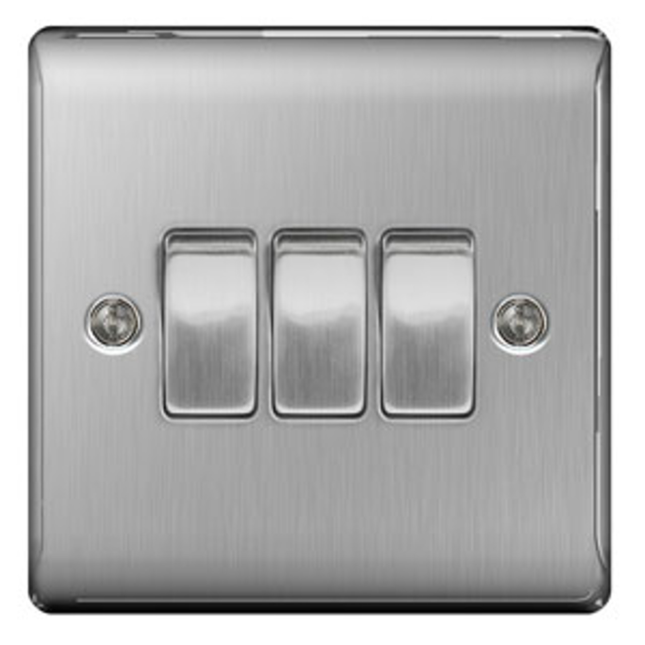 BG Brushed Steel 3 Gang 2 Way Plate Switch 10A