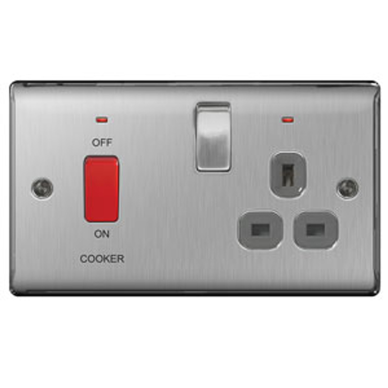 BG Brushed Steel Cooker Connection Unit Switched 45A Socket Including Power Indicator