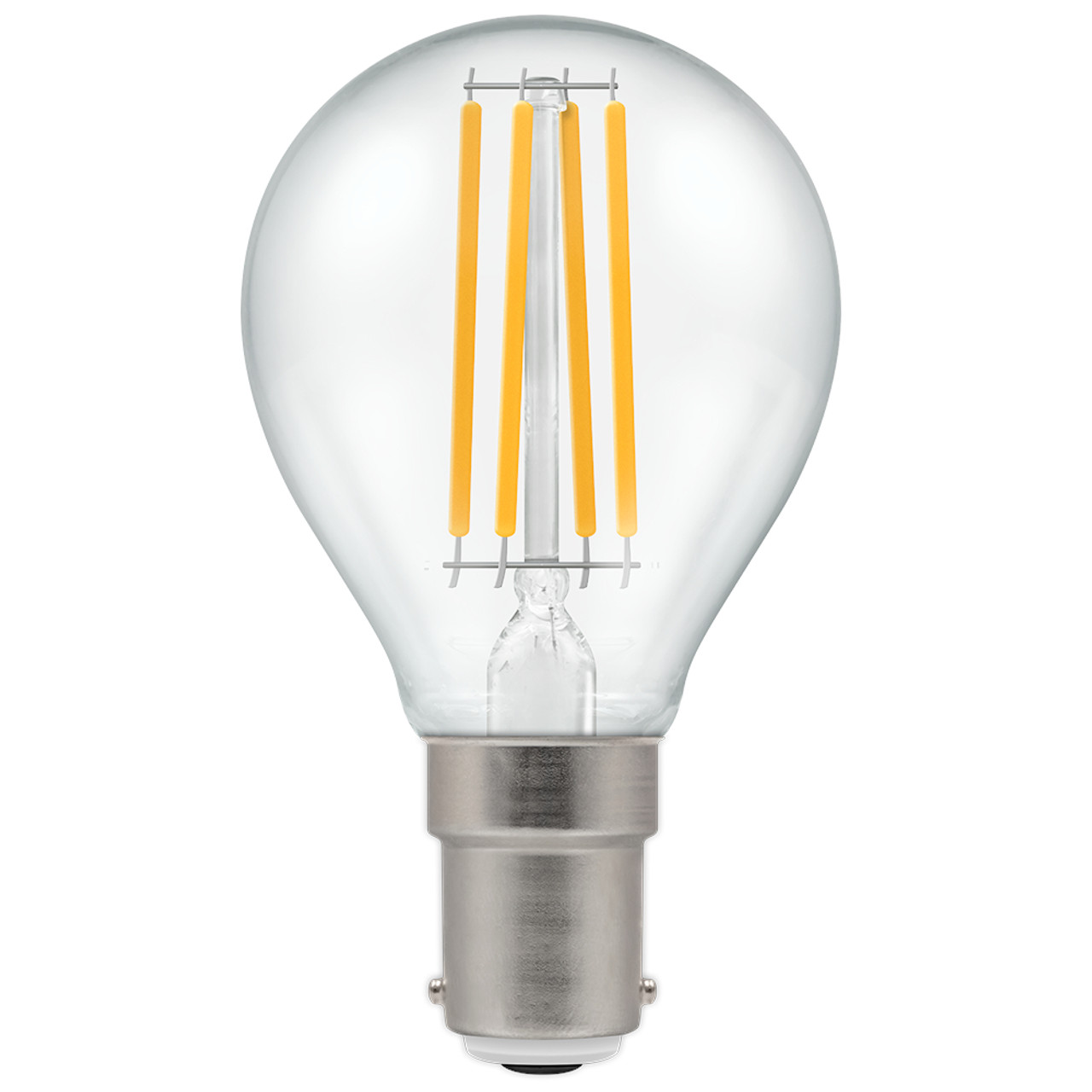 LED 45mm Filament Round 6.5W (60W eq.) B15d Clear 2700K Crompton