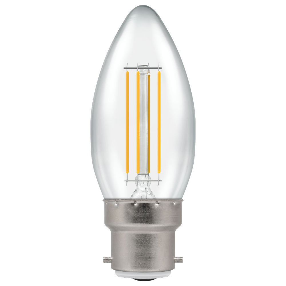 LED Filament Candle 4.2W (40W eq.) BC Clear 4000K Dimmable Crompton