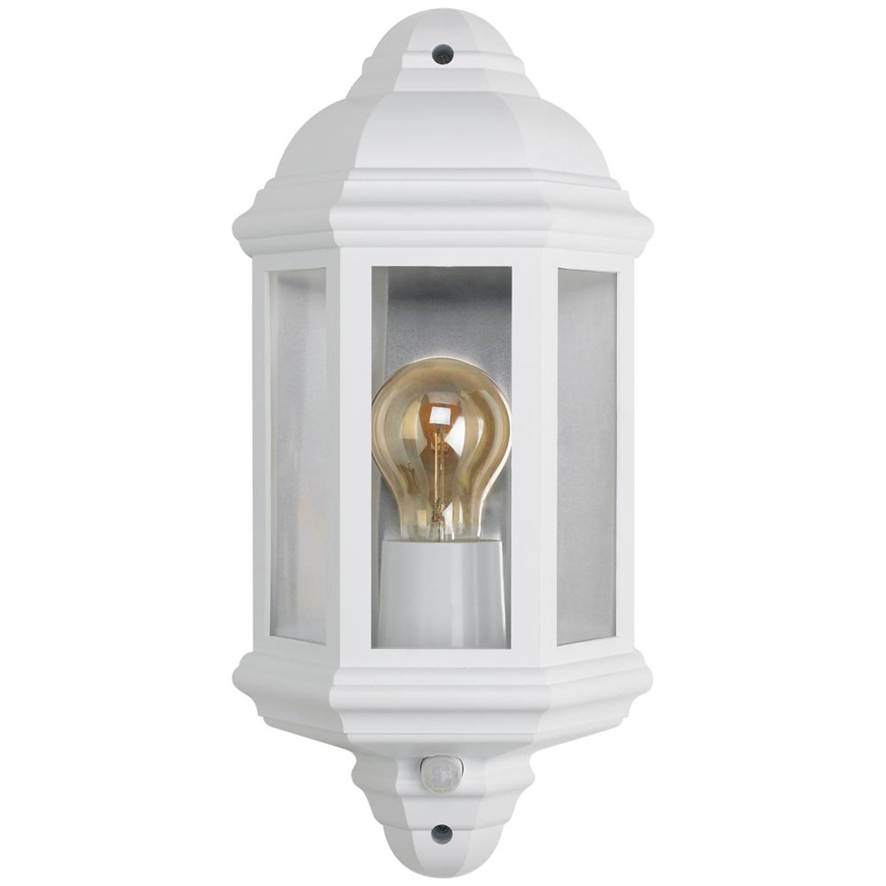 Retro Vintage Half Lantern White IP54 with PIR (no lamp included)