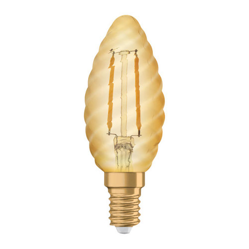 LED Vintage Filament Twisted Candle 2.5W (22W eqv.) E14 2400K Gold LED Vintage Filament Twisted Candle 2.5W (22W eqv.) E14 2400K Gold