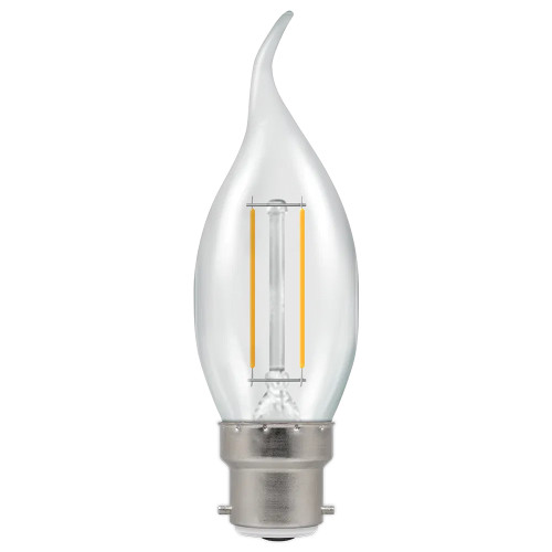 LED Filament Bent Tip Candle 2.2W (25W eq.) 2700K BC Clear Crompton LED Filament Bent Tip Candle 2.2W (25W eq.) 2700K BC Clear Crompton
