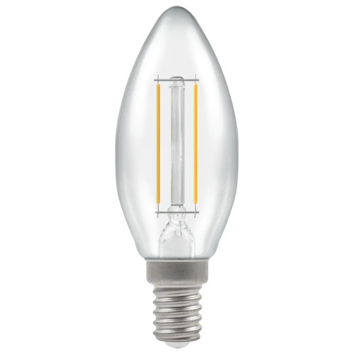 LED Filament Candle 2.2W (25W eq.) E14 Clear 2700K Dimmable Crompton LED Filament Candle 2.2W (25W eq.) E14 Clear 2700K Dimmable Crompton