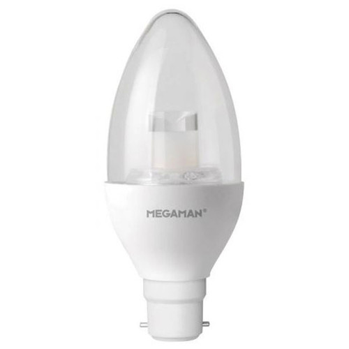 Megaman LED Candle 6W B22d Clear Very Warm WhiteDim to Warm Dimmable Megaman LED Candle 6W B22d Clear Very Warm WhiteDim to Warm Dimmable