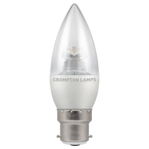 Crompton LED Candle Dimmable Clear 6.5W B22d Very Warm White Crompton LED Candle Dimmable Clear 6.5W B22d Very Warm White