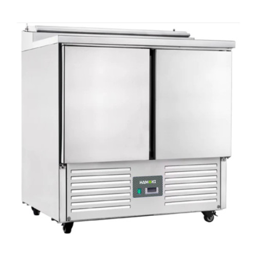 2 Door Refrigerated Salad Prep Counter with Stainless Steel Lid and Worktop - 215L (PS200)