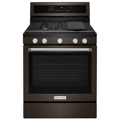 Kitchenaid® 30-Inch 5-Burner Gas Convection Range KFGG500EBS