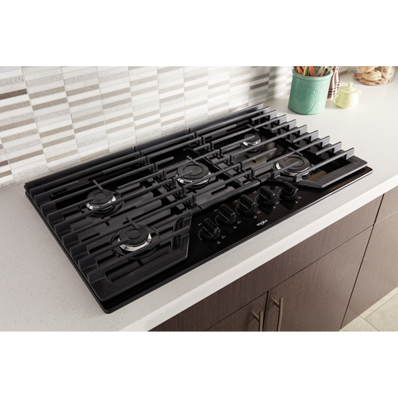 Whirlpool® 36-inch Gas Cooktop with EZ-2-Lift™ Hinged Cast-Iron Grates WCG55US6HB