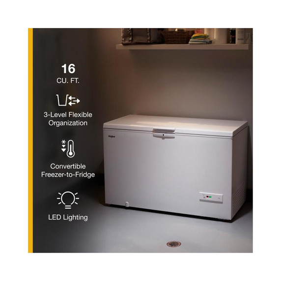 Whirlpool® 16 Cu. Ft. Chest Freezer with Shelves WZC5216LW Whirlpool® 16 Cu. Ft. Chest Freezer with Shelves WZC5216LW