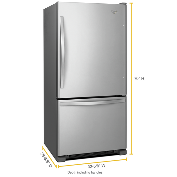 Whirlpool® 33-inches wide Bottom-Freezer Refrigerator with SpillGuard™ Glass Shelves - 22 cu. ft WRB322DMBM