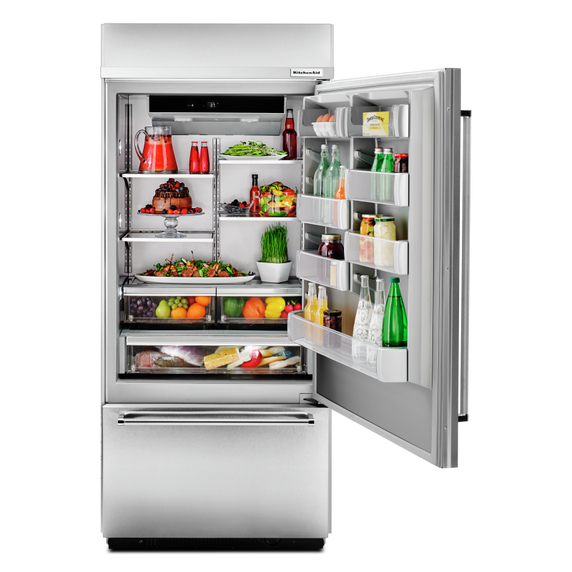 Kitchenaid® 20.9 Cu. Ft. 36 Width Built-In Stainless Bottom Mount Refrigerator with Platinum Interior Design KBBR306ESS