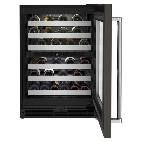 Kitchenaid® 24" Undercounter Wine Cellar with Glass Door and Metal-Front Racks KUWR314KBS