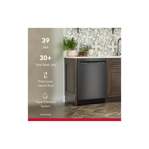 Kitchenaid® 39 dBA Dishwasher in PrintShield™ Finish with Third Level Utensil Rack KDFE204KBS