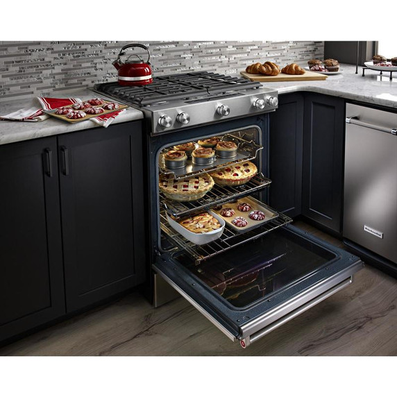 Kitchenaid® 30-Inch 5 Burner Front Control Gas Convection Range with Baking Drawer KSGB900ESS Kitchenaid® 30-Inch 5 Burner Front Control Gas Convection Range with Baking Drawer KSGB900ESS