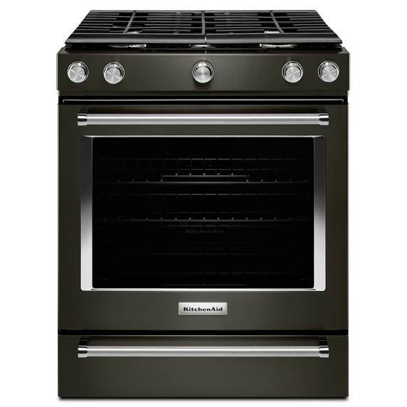 Kitchenaid® 30-Inch 5-Burner Gas Slide-In Convection Range KSGG700EBS