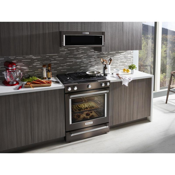 Kitchenaid® 30-Inch 5-Burner Gas Slide-In Convection Range KSGG700EBS