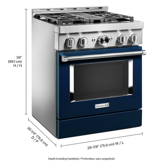 KitchenAid® 30'' Smart Commercial-Style Gas Range with 4 Burners KFGC500JIB