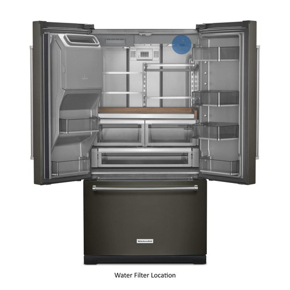Kitchenaid® 26.8 Cu. Ft. Standard-Depth French Door Refrigerator with Exterior Ice and Water Dispenser KRFF577KBS Kitchenaid® 26.8 Cu. Ft. Standard-Depth French Door Refrigerator with Exterior Ice and Water Dispenser KRFF577KBS