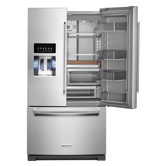 Kitchenaid® 26.8 Cu. Ft. Standard-Depth French Door Refrigerator with Exterior Ice and Water Dispenser KRFF577KPS