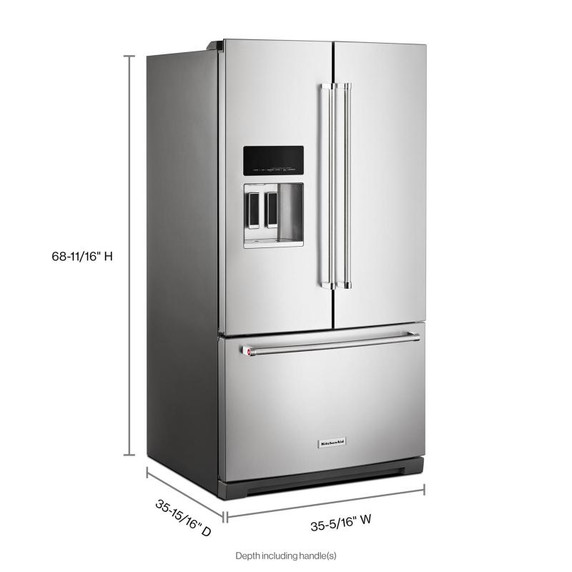 Kitchenaid® 26.8 Cu. Ft. Standard-Depth French Door Refrigerator with Exterior Ice and Water Dispenser KRFF577KPS